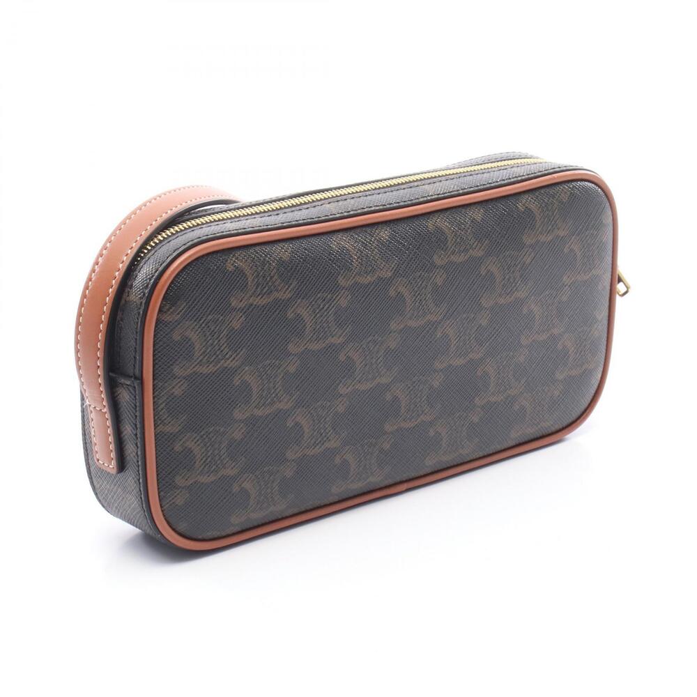 Celine Triomphe Camera Bag Leather Shoulder Canvas Brown Multicolor